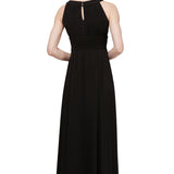 Keyhole Halter Style Gown with Ruched Waist - Black
