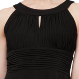 Keyhole Halter Style Gown with Ruched Waist - Black