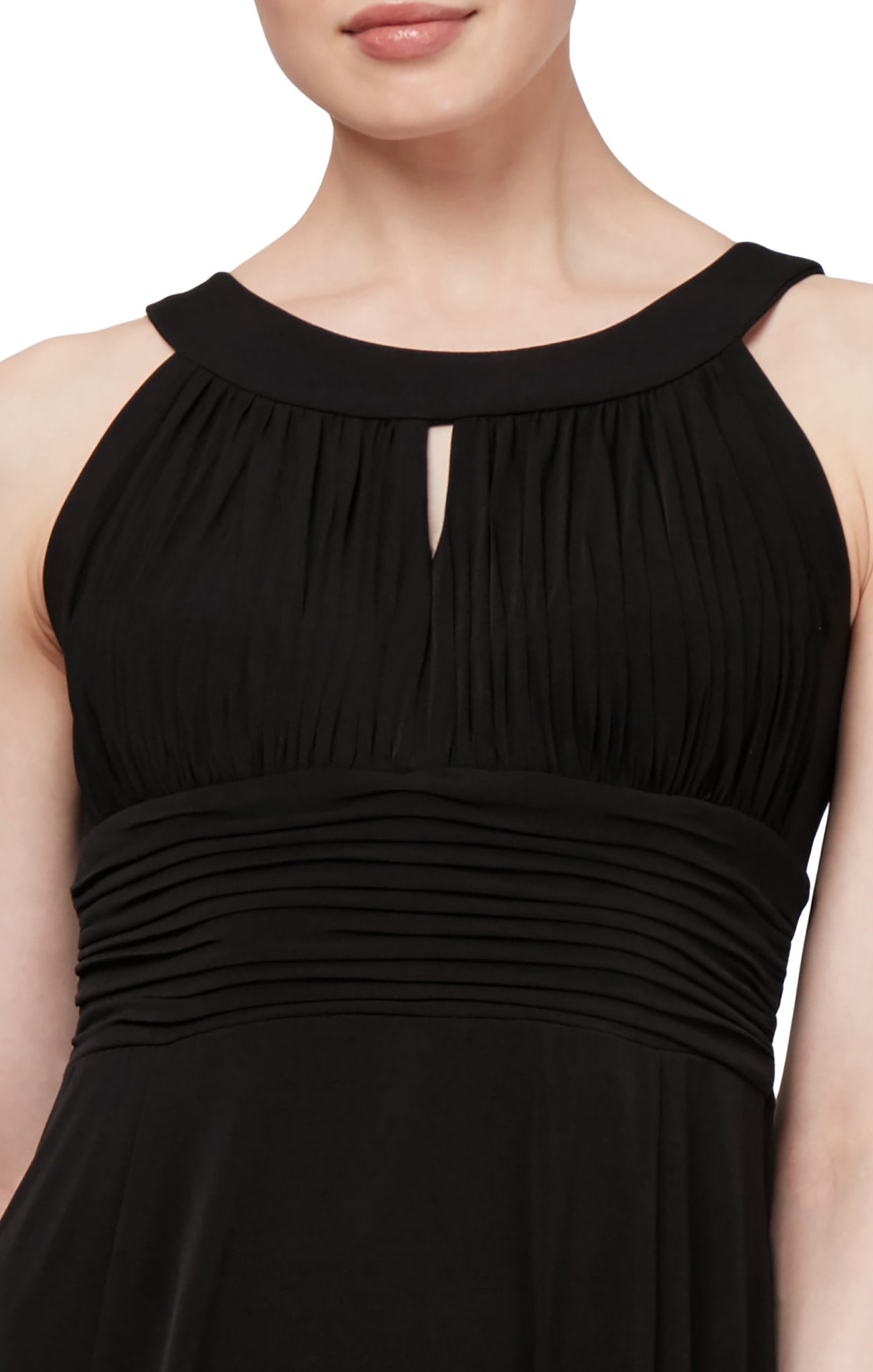 Barn Ruche Keyhole Halter Style Gown with Ruched Waist - Black – Dressbarn