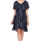 Shimmer Bodre Chiffon Tiered Cocktail Dress - Navy - Petite