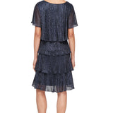 Shimmer Bodre Chiffon Tiered Cocktail Dress - Navy - Petite