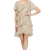 Shimmer Bodre Chiffon Tiered Cocktail Dress - Gold
