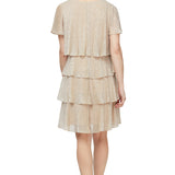 Shimmer Bodre Chiffon Tiered Cocktail Dress - Gold