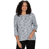 Alfred Dunner Space Dye Top with Necklace - Black/Grey - Petite