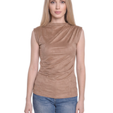 NY Collection Petite Sleeveless Sueded Mock Neck