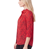 NY Collection 3/4 Sleeve Roll Tab Foil Print Blouse