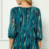 3/4 Smock Sleeve & Shoulder, Beaded Tie Front Neck Blouse in Teal