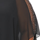 Jersey Sheath Dress with Asymmetric Chiffon Capelet  - Black - Plus