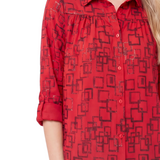 NY Collection 3/4 Sleeve Roll Tab Foil Print Blouse