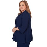 Alfred Dunner Light Open Crepe Cardigan Top - Navy - Plus