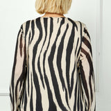 Long Sleeve Scoop Neck Attached Tie Shrug Front Mix Media Blouse - Plus