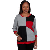 Alfred Dunner Heathered Colorblock Knit Top - Grey - Petite
