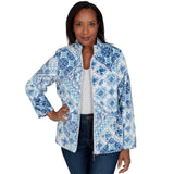 Alfred Dunner Soft Medallion Zip Front Jacket - Navy - Petite