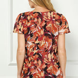 Short Flutter Sleeve Cutout Trim Front Neck Blouse