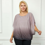 Elbow Sleeve Poncho Knot Back Bubble Blouse - Purple - Plus