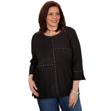 Alfred Dunner Spliced Texture Metallic Studded Top - Black - Plus
