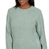 Alfred Dunner Cable Pullover Chenille Sweater - Sage - Petite