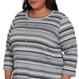 Alfred Dunner Textured Stripe Knit Top with Necklace - Grey - Plus