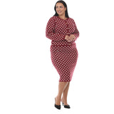 Plus Size Polka Dot Sweater Midi Skirt Set