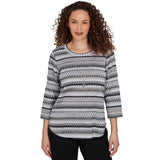 Alfred Dunner Textured Stripe Knit Top with Necklace - Grey - Petite
