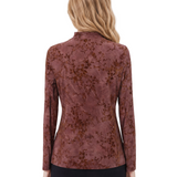 NY Collection Petite Long Sleeve Flocked Knit Jacquard Pullover Top