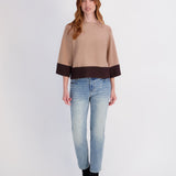 Color Block 3/4 Sleeve Pullover Sweater