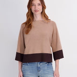 Color Block 3/4 Sleeve Pullover Sweater