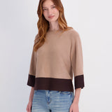 Color Block 3/4 Sleeve Pullover Sweater