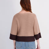 Color Block 3/4 Sleeve Pullover Sweater