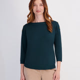 Rib Neck Button Pullover Sweater - Darkest Evergreen