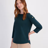 Rib Neck Button Pullover Sweater - Darkest Evergreen