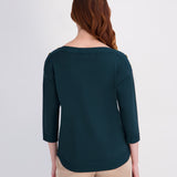 Rib Neck Button Pullover Sweater - Darkest Evergreen
