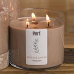 Pier-1-Vintage-Linens-Filled-3-Wick-Candle-14.5oz-Candles