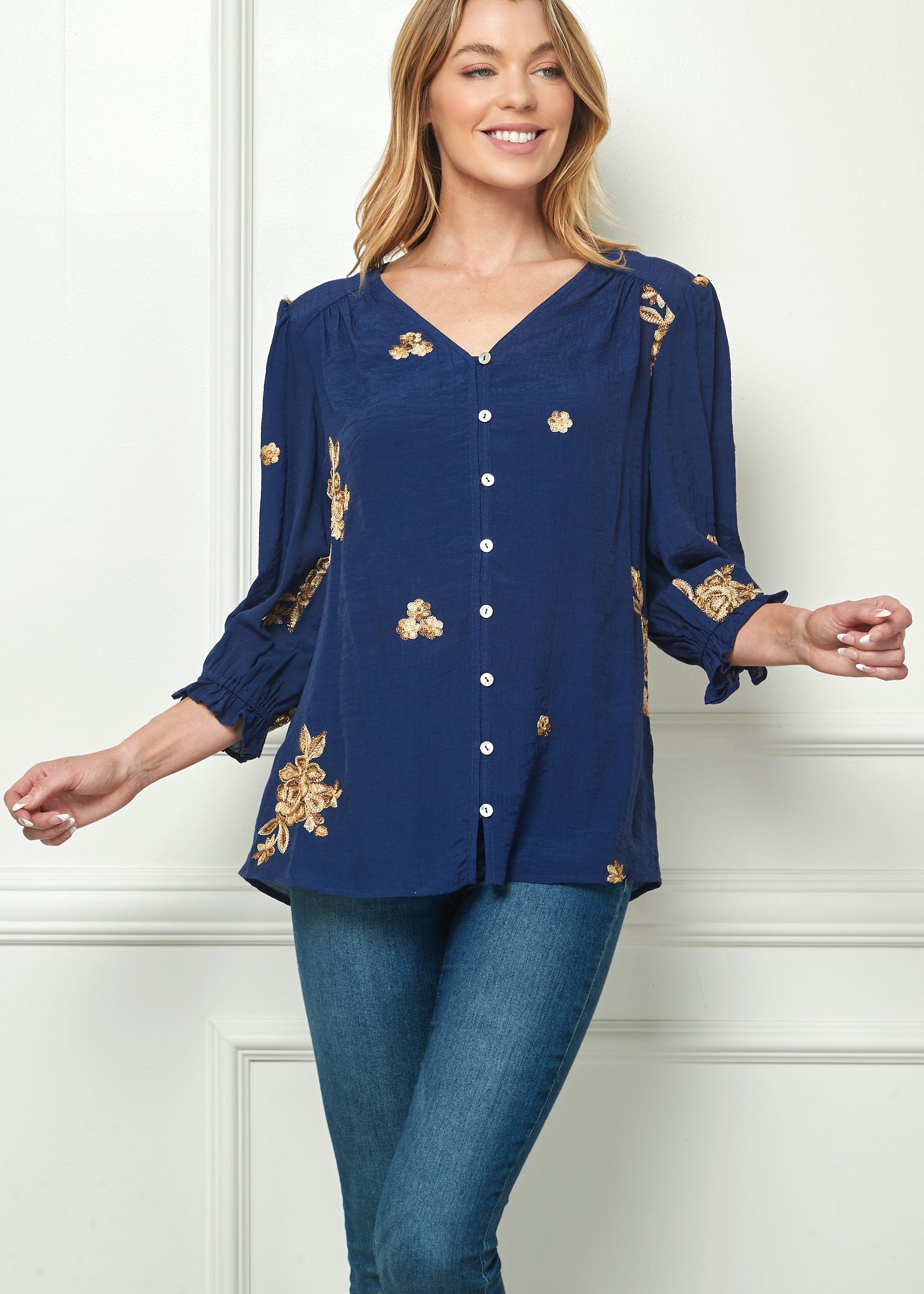 Figueroa-&-Flower-Embroidered-Button-Front-Blouse-Shirts-&-Blouses