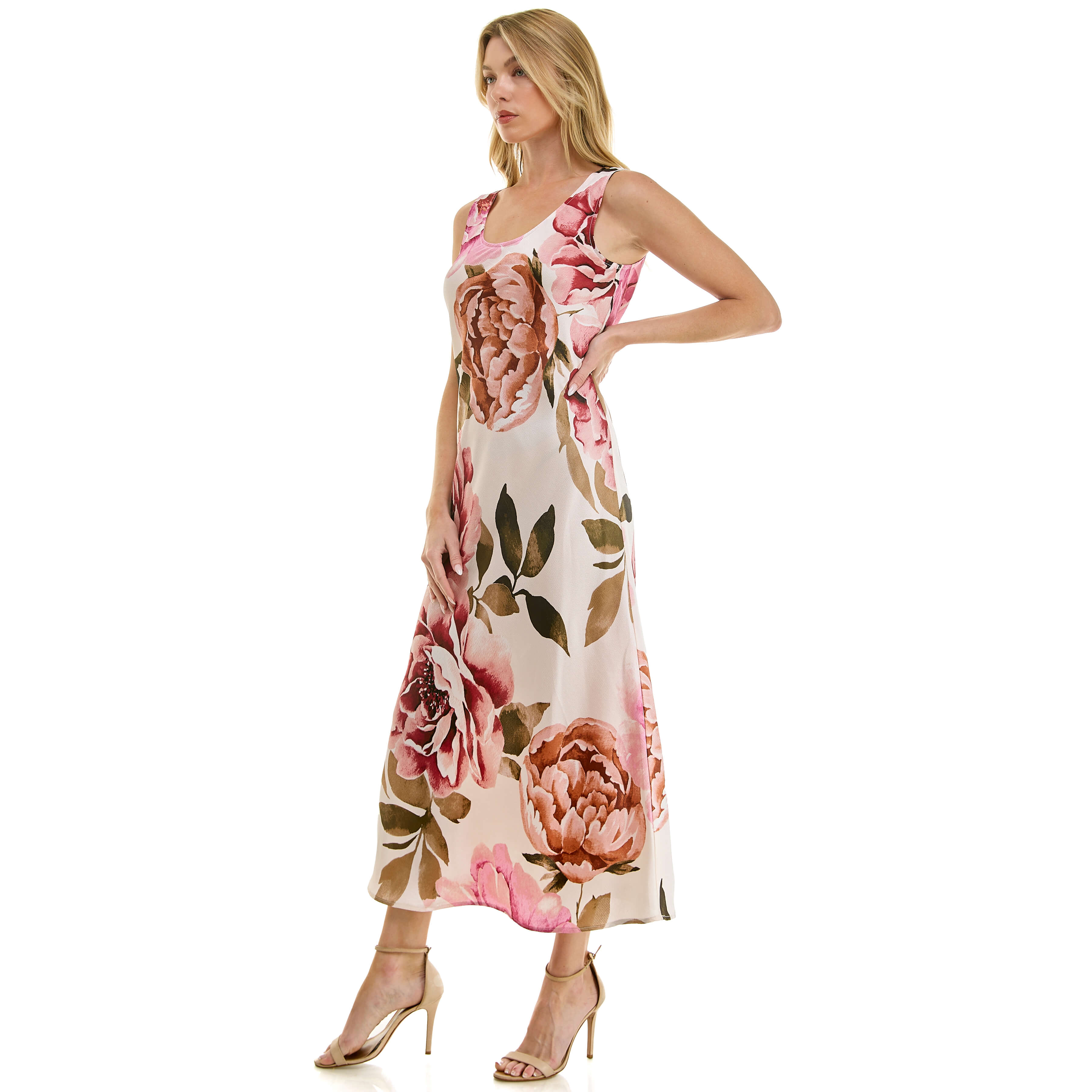 Sleeveless Scoop Neck Maxi Dress In Cream/Rust/Mauve Cream/Rust/Mauve / M