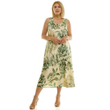 Sleeveless Scoop Neck Maxi Dress In Tan/Olive/Green - Plus