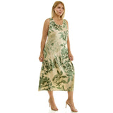 Sleeveless Scoop Neck Maxi Dress In Tan/Olive/Green - Plus