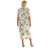Sleeveless Maxi Dress With Separate Front Tie Shrug In Cream/Green/Taupe - Plus