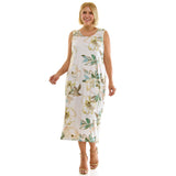 Sleeveless Maxi Dress With Separate Front Tie Shrug In Cream/Green/Taupe - Plus