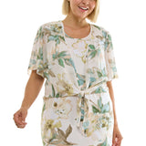 Sleeveless Maxi Dress With Separate Front Tie Shrug In Cream/Green/Taupe - Plus