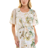 Sleeveless Maxi Dress With Separate Front Tie Shrug In Cream/Green/Taupe