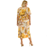 Sleeveless Maxi Dress With Separate Front Tie Shrug In Sage/Yellow/Taupe - Plus