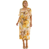 Sleeveless Maxi Dress With Separate Front Tie Shrug In Sage/Yellow/Taupe - Plus