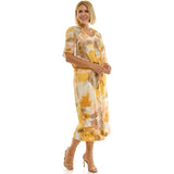 Sleeveless Maxi Dress With Separate Front Tie Shrug In Sage/Yellow/Taupe - Plus