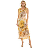 Sleeveless Maxi Dress With Separate Front Tie Shrug In Sage/Yellow/Taupe