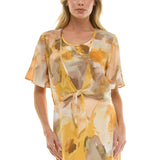 Sleeveless Maxi Dress With Separate Front Tie Shrug In Sage/Yellow/Taupe