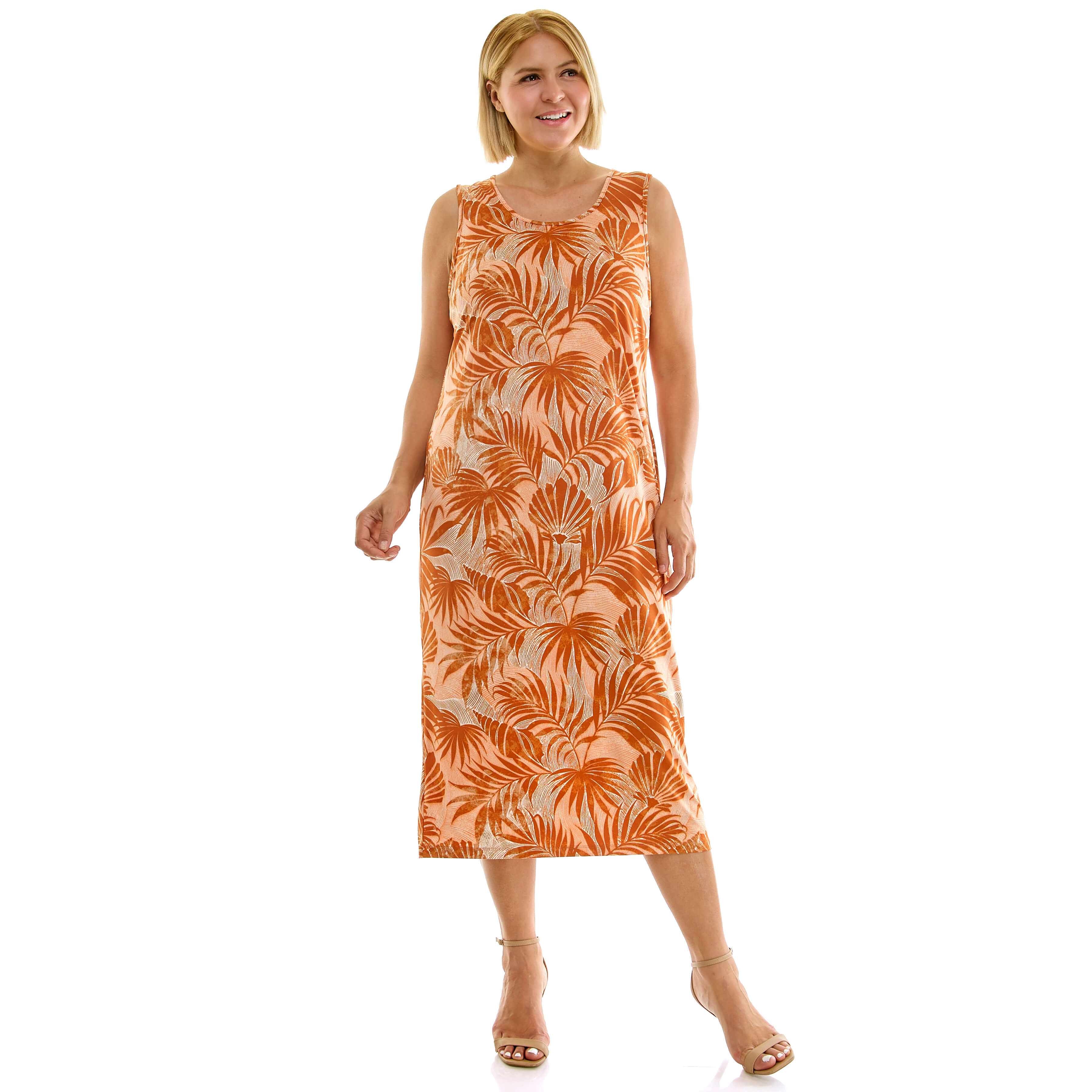 Sleeveless Maxi Dress With Separate Front Tie Shrug In Clay/Rust/Ivory - Plus