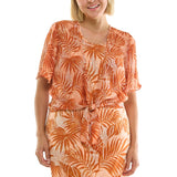Sleeveless Maxi Dress With Separate Front Tie Shrug In Clay/Rust/Ivory - Plus