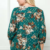 3/4 Button Cuff Sleeve Cutout Removable Trim Front Neck Dash Foil Overlay Blouse - Plus