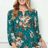 3/4 Button Cuff Sleeve Cutout Removable Trim Front Neck Dash Foil Overlay Blouse